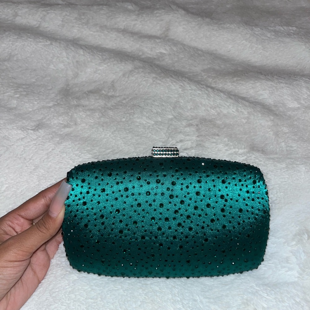 Small Teal Crystal Rhinestone Clutch